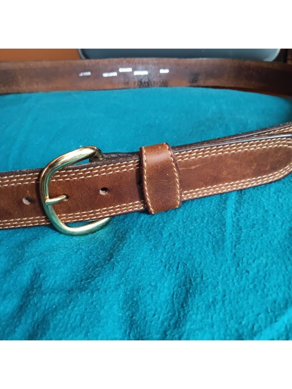 Vintage Mexican Hippie Belt 42 1980's Genuine Leather Brown Brass Buckle 42/105